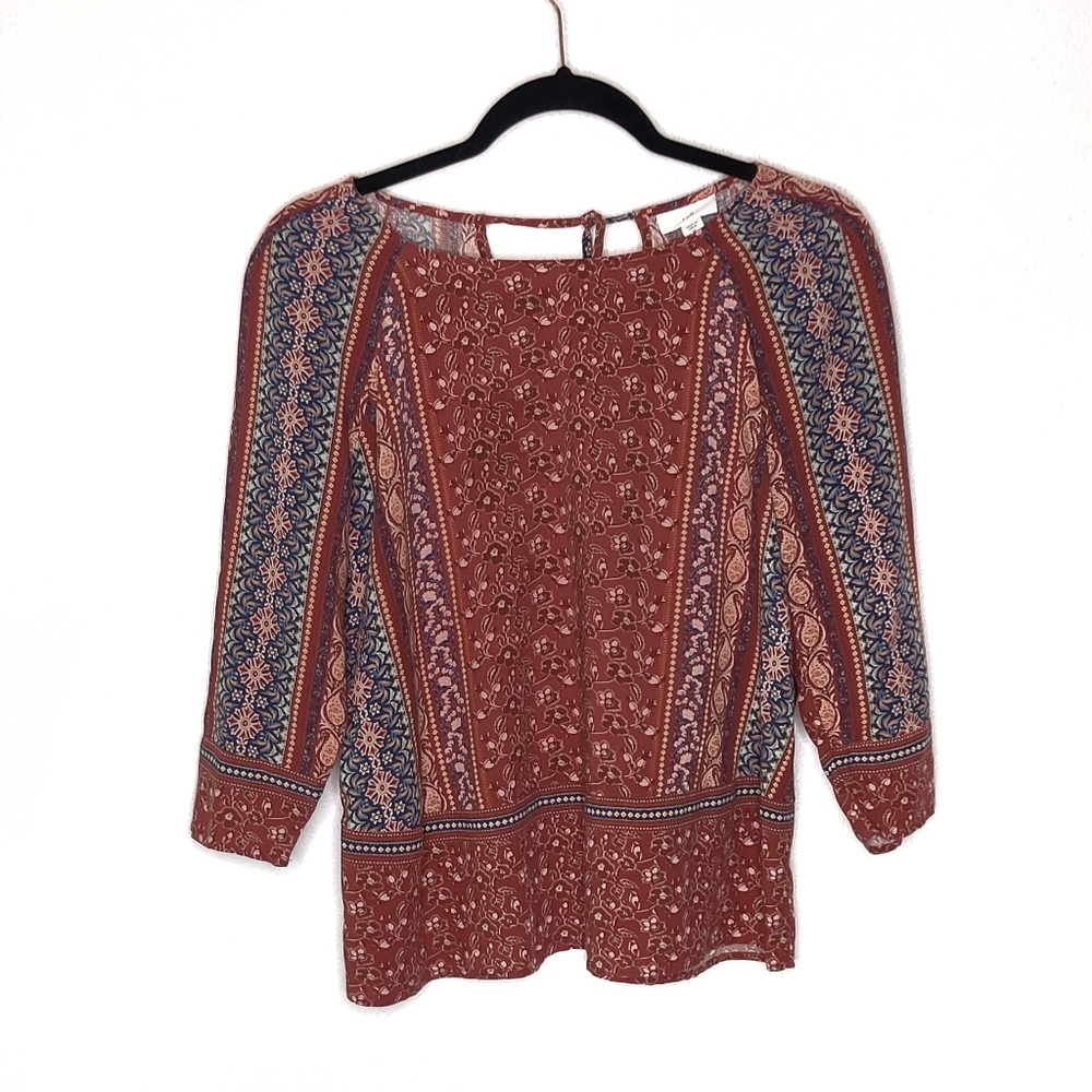 J.Jill  Boho Floral Paisley 3/4 Sleeves Tunic Top XS Petite